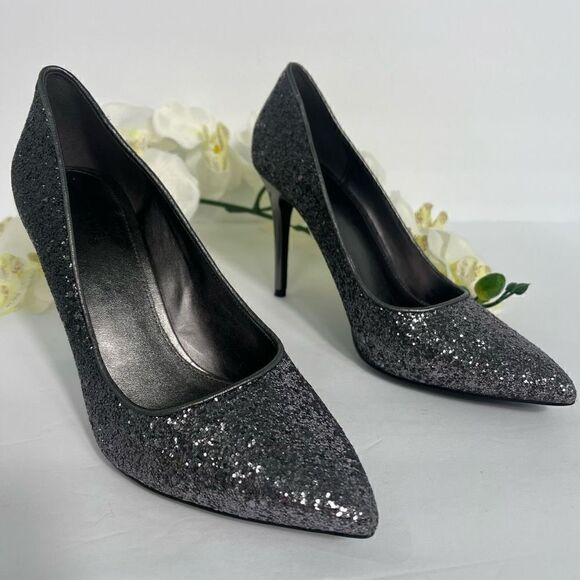 Michael By Michael Kors CLAIRE Pumps Womens Size 8 Gunmetal Glitter Fabric - Picture 1 of 12